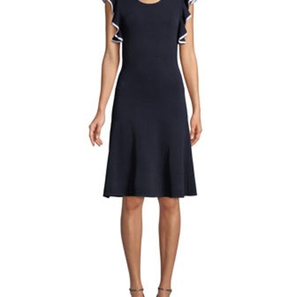 Shoshanna Women’s Black & White Saya Knit Ruffle Fit & Flare Dress SIze Small